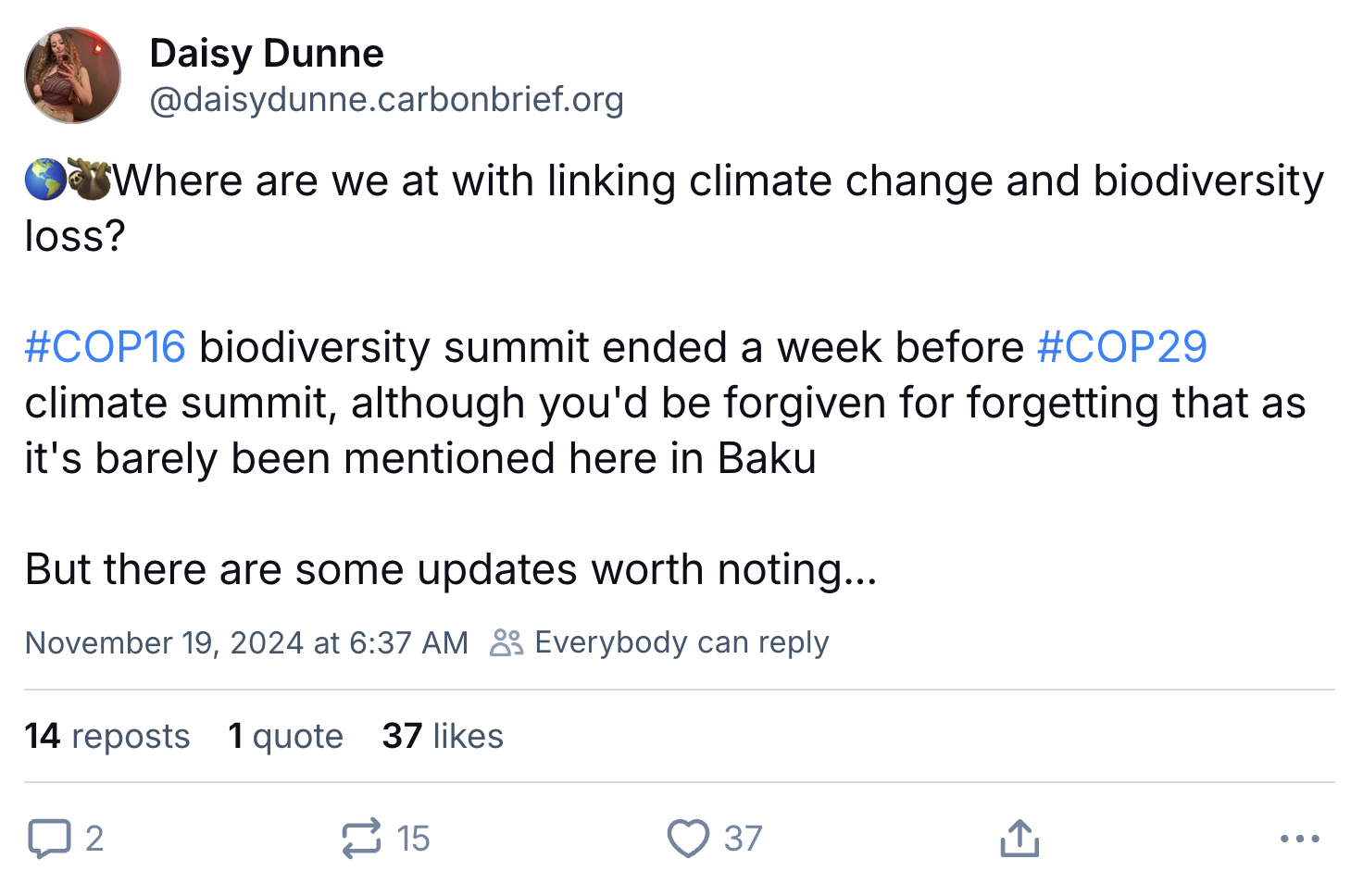 Daisy Dunne on Bluesky: Climate change and biodiversity loss