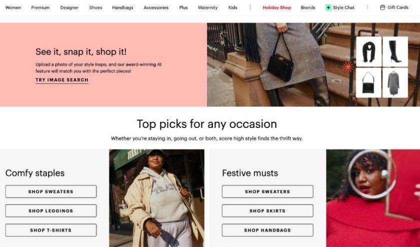 ThredUp Home Page, online thrift store