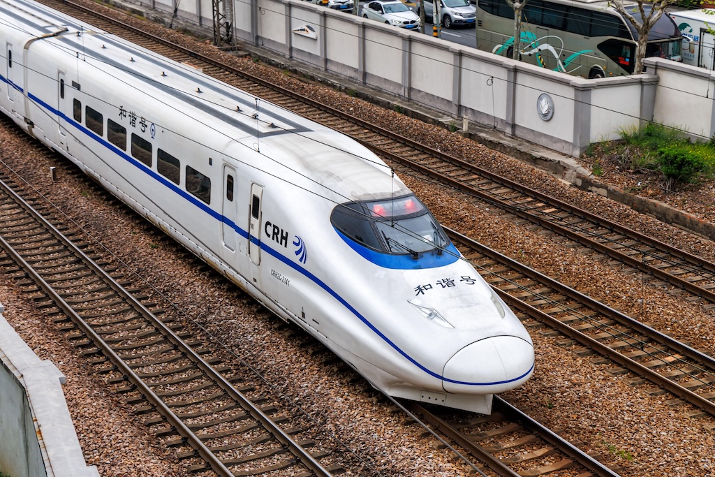 A high-speed train in Shanghai, China.
