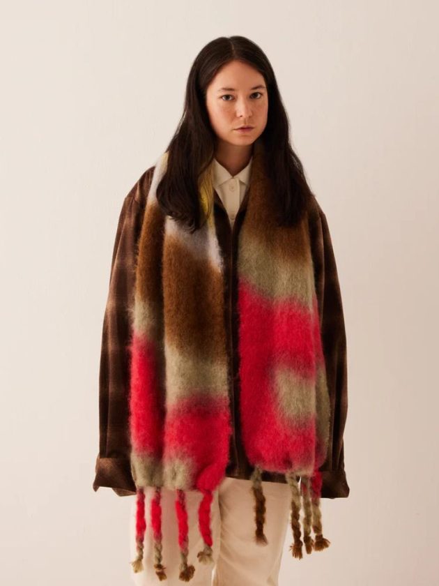 artisan-made scarf in red and brown from fair trade retailer GOODEE