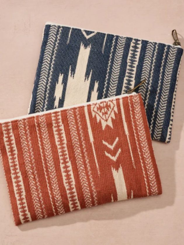 Blue and red artisan woven fair trade clutch bags