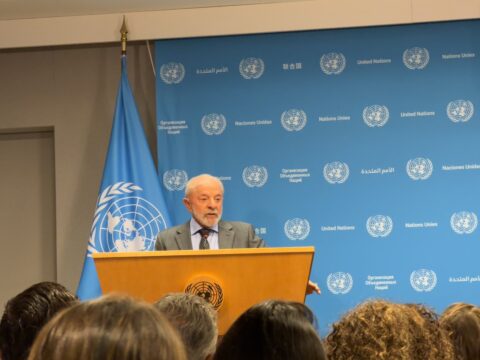 Brazilian president Lula da Silva at a press conference at the 2025 UN General Assembly in New York.