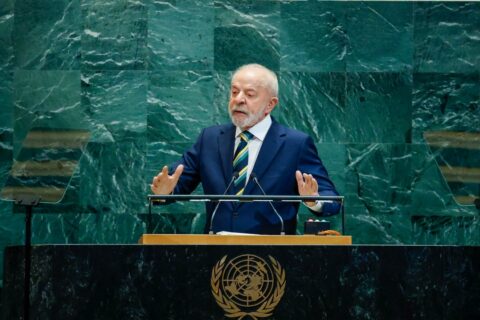 Brazilian president Lula da Silva speaking at the 2025 UN General Assembly in New York.