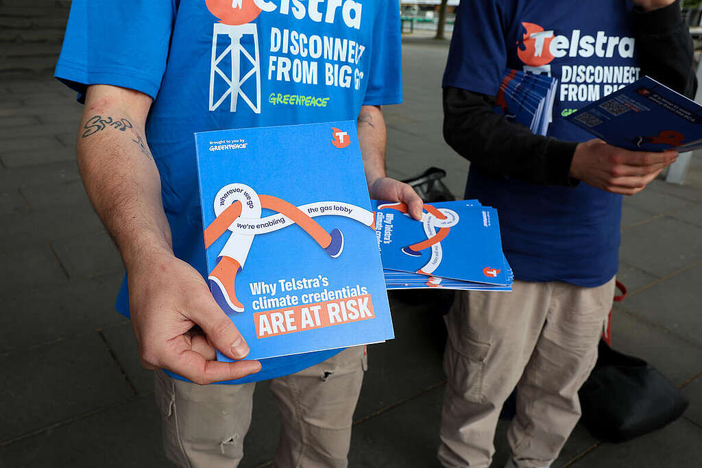 Activists Stage Protest at Telstra AGM in Melbourne, Australia. © Greenpeace