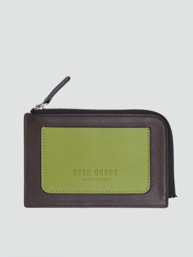 Olive Green and Brown Deadstock Leather Wallet by HYER GOODS