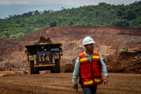 A worker is seen near a dumper truck at a nickel mine, operated by PT Vale Indonesia in Sorowako, Indonesia