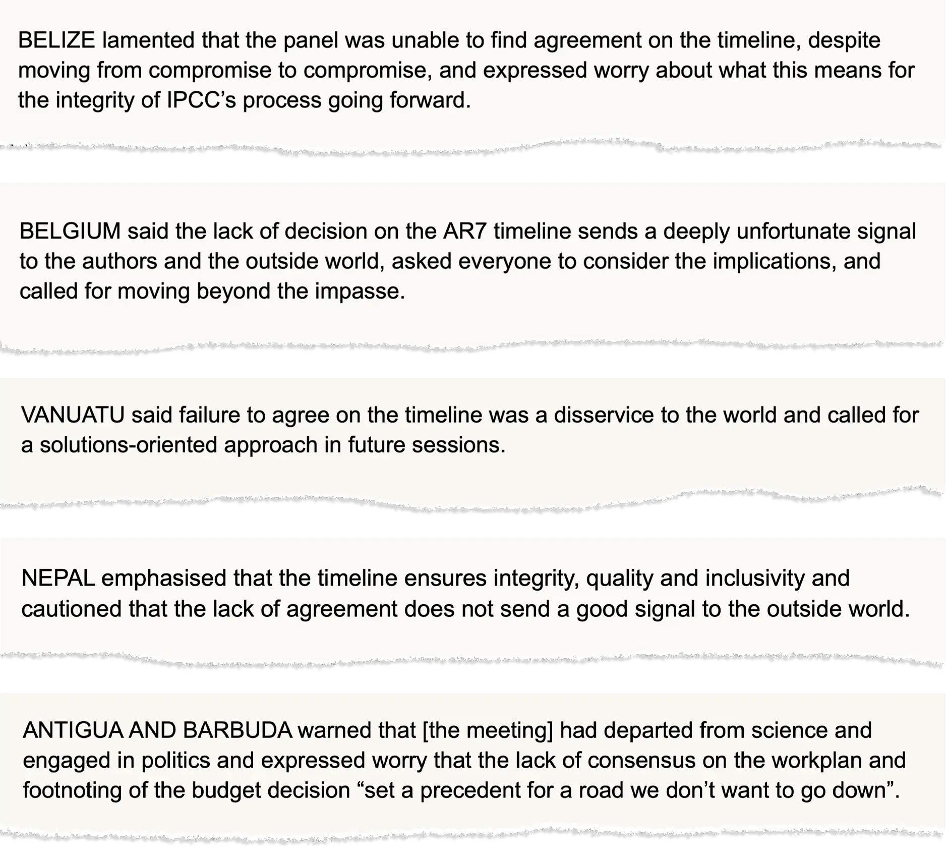 A selection of interventions by country delegations at the IPCC’s Lima meeting, as reported in the ENB’s meeting summary. ENB (2025)