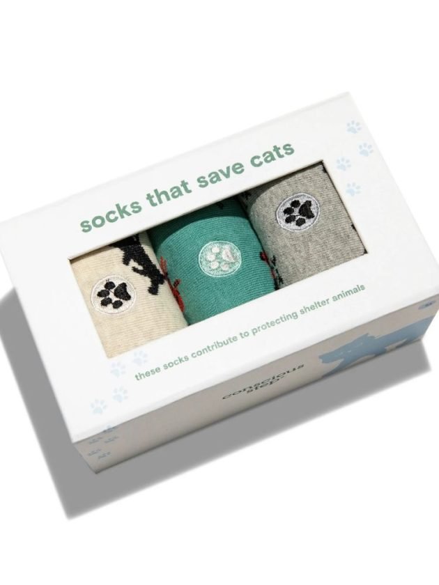 printed sock gift set by conscious step that saves cats