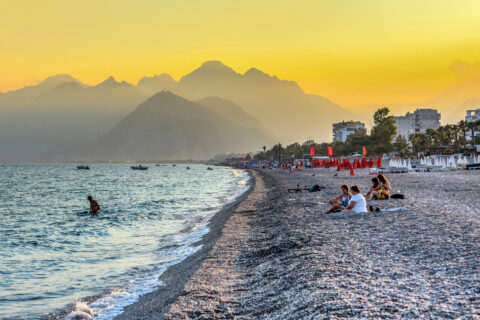 Konyaaltı Beach in Antalya, Turkey.