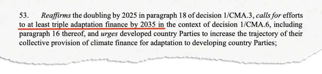 Final section on adaptation finance in the mutirão text.