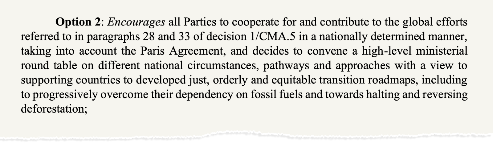 Option two for paragraph 35 of the draft mutirão decision, published on 18 November. 