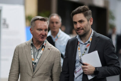 Australia's Minister for Climate Change and Energy Chris Bowen (left) attends the UN Climate Change Conference (COP30), in Belem, Brazil, November 21, 2025.