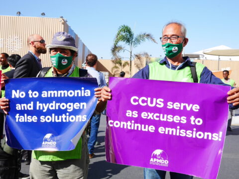 Activists at COP27 demonstrating against carbon capture and storage in Southeast Asia. Carbon colonialism? Malaysia and Indonesia plan storage hub for East Asia’s exported emissions 