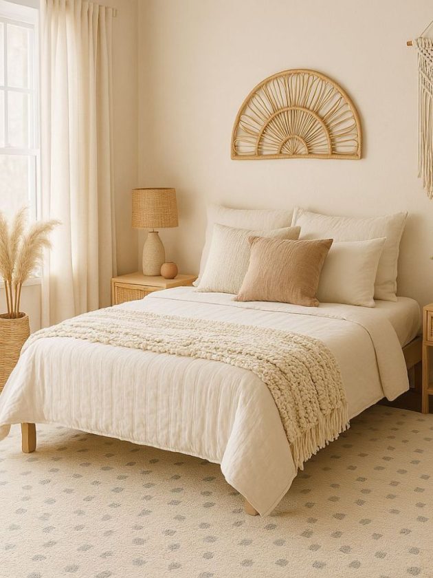 Polka dot organic cotton rug in bedroom