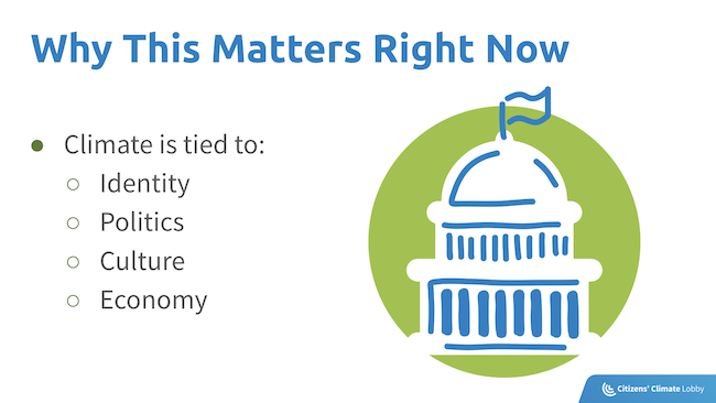 Text: Why this matters right now: Climate is tied to identity, politics, culture, and economy.