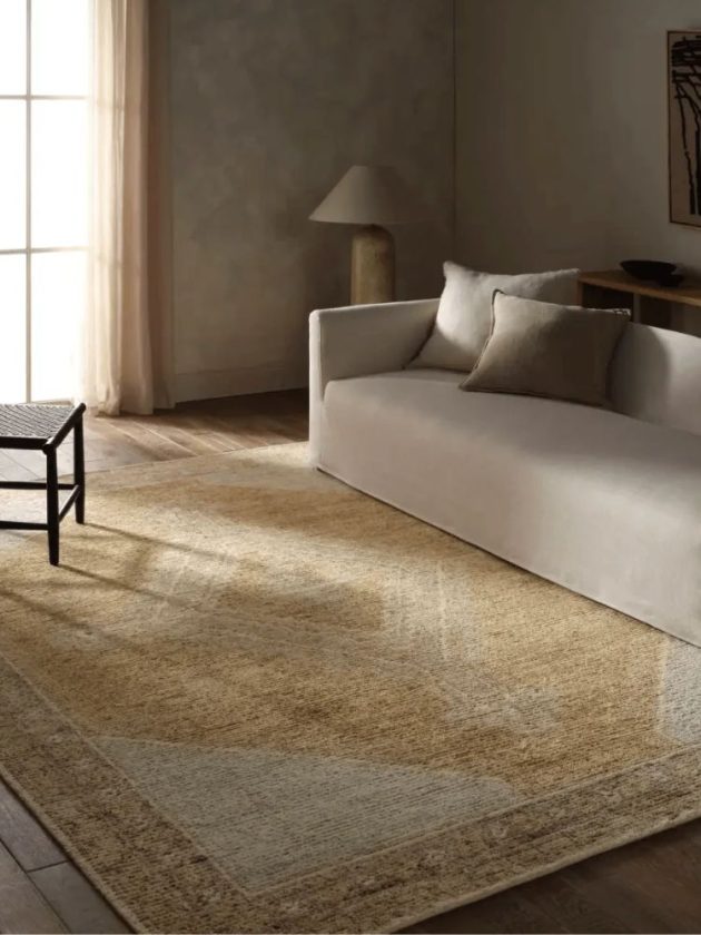 Wool artisan made sustainable rug in living room