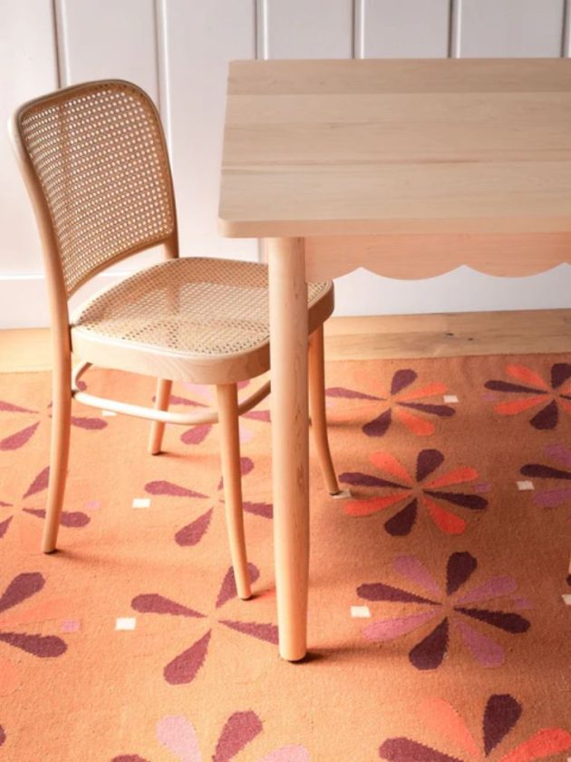 Colorful natural rug in playroom