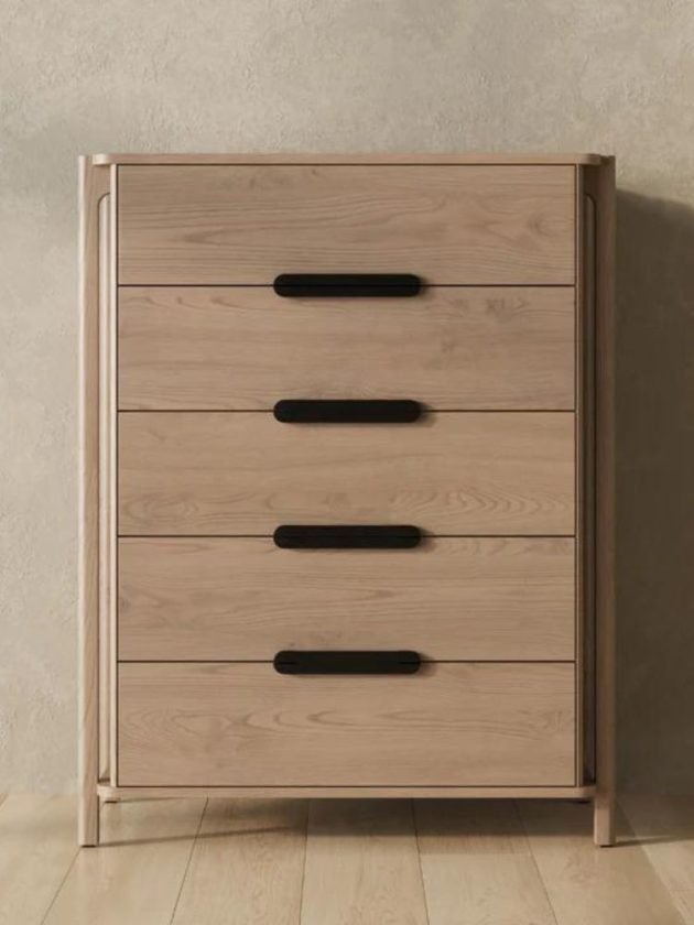 Birch wood sustainable dresser with black handles