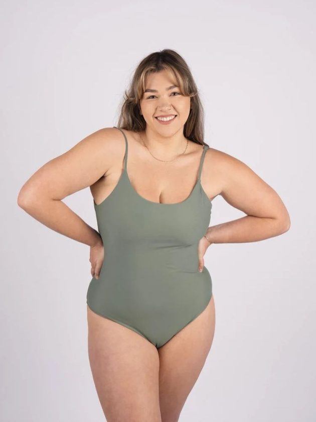 Muted green sustainable one-piece