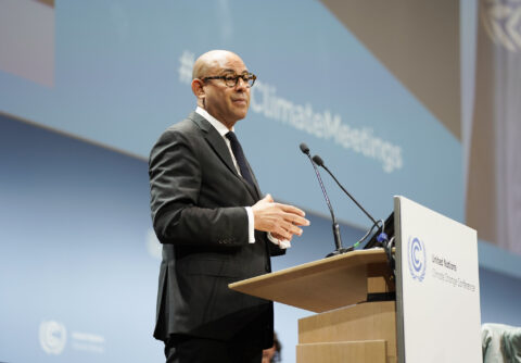 UN climate chief Simon Stiell speaks at the opening plenary of the June mid-year climate talks in Bonn, Germany on June 8, 2026.