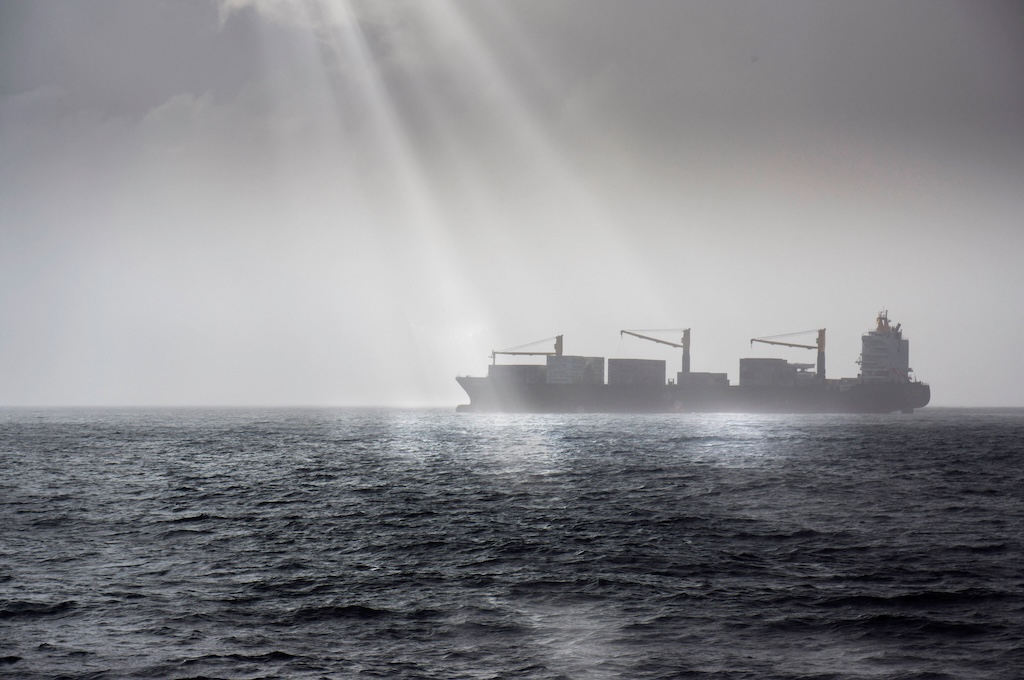 Container ship in the Indian Ocean. Image ID: