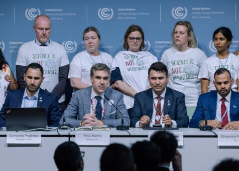Countries give a press briefing to underline the importance of science in the UN climate process at the mid-year talks in Bonn on June 17, 2026