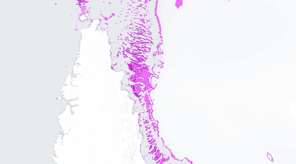 Map of coral cover at the Great Barrier Reef off the coast of Queensland, Australia. Source: SkyTruth