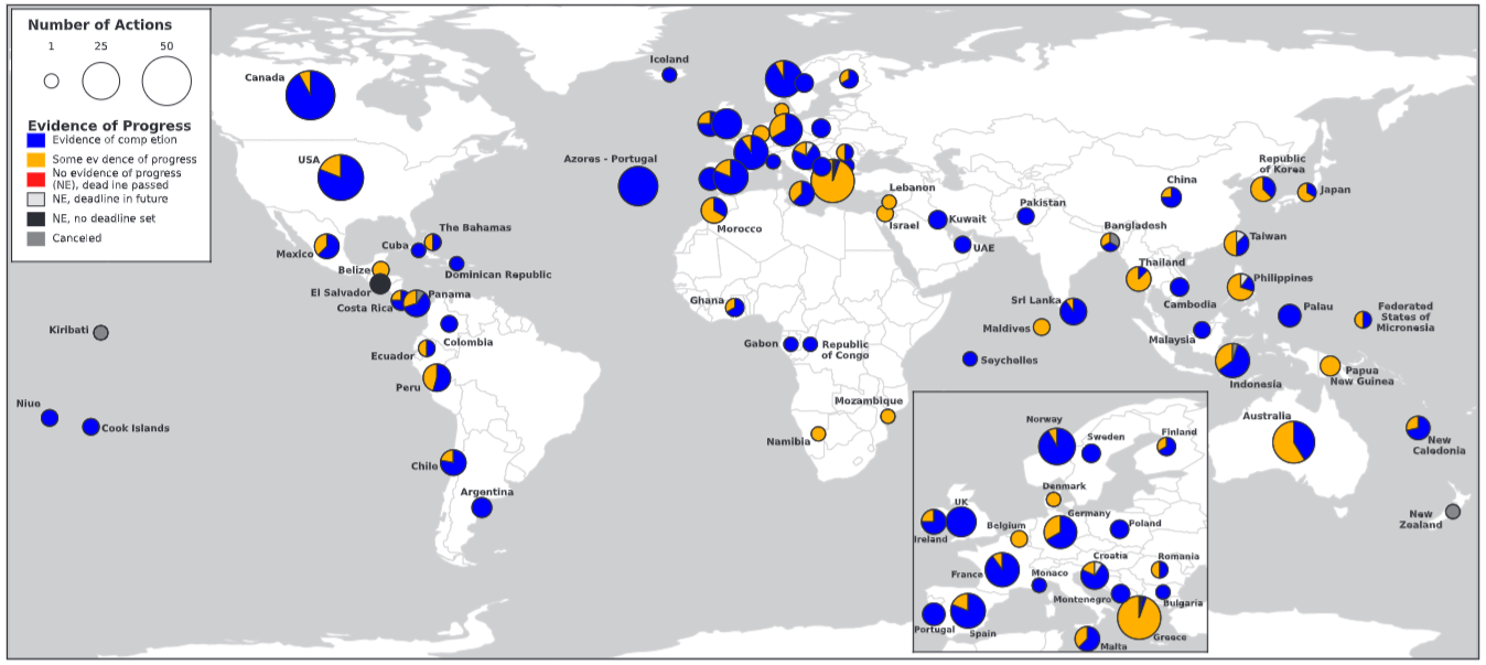 Map of marine protected areas around the world