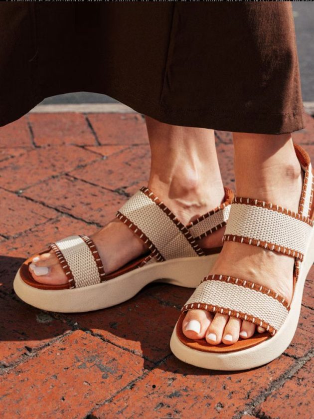 Beige and brown walker sandals made from sustainable materials