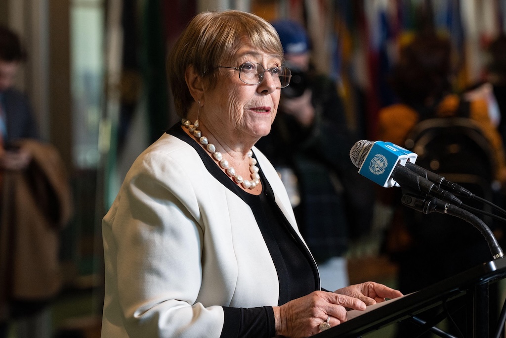Michelle Bachelet speaking to the press at the UN headquarters in New York.