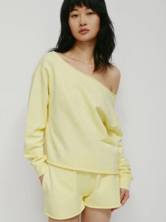 Butter yellow cotton lounge sweater and shorts