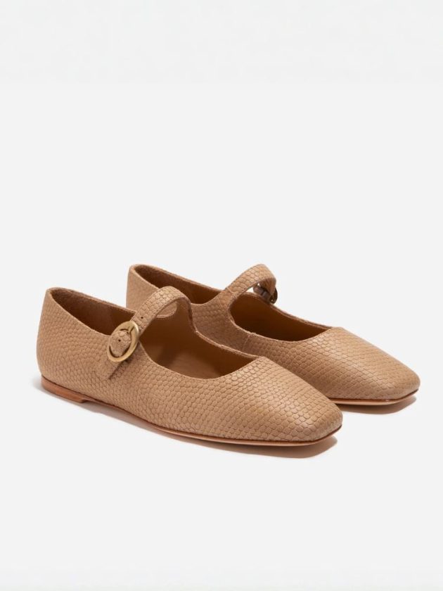 Tan square toe Mary Jane made from certified responsible leather