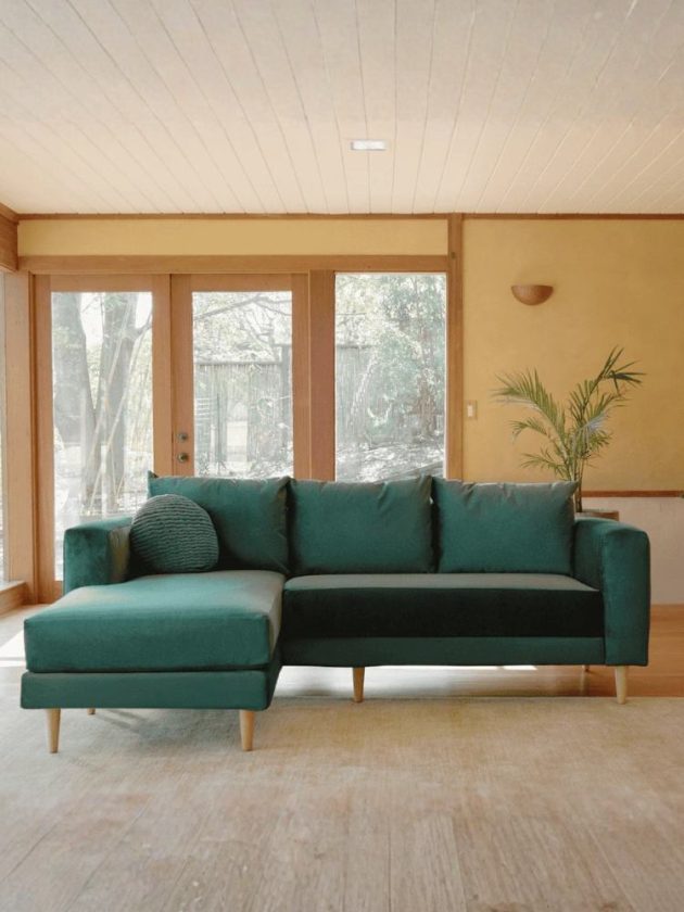 OEKO-TEX Certified recycled velvet green sectional from Sabai