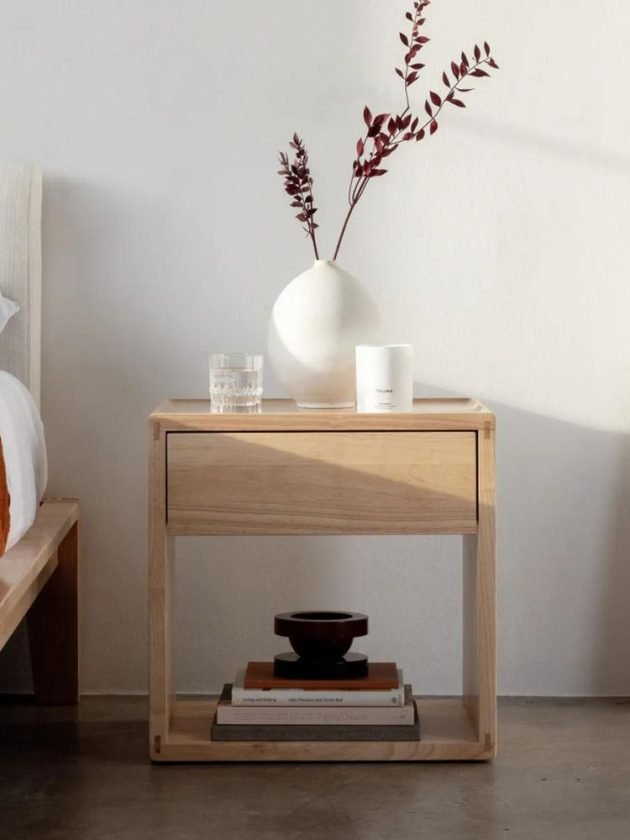 Light upcycled rubberwood nightstand