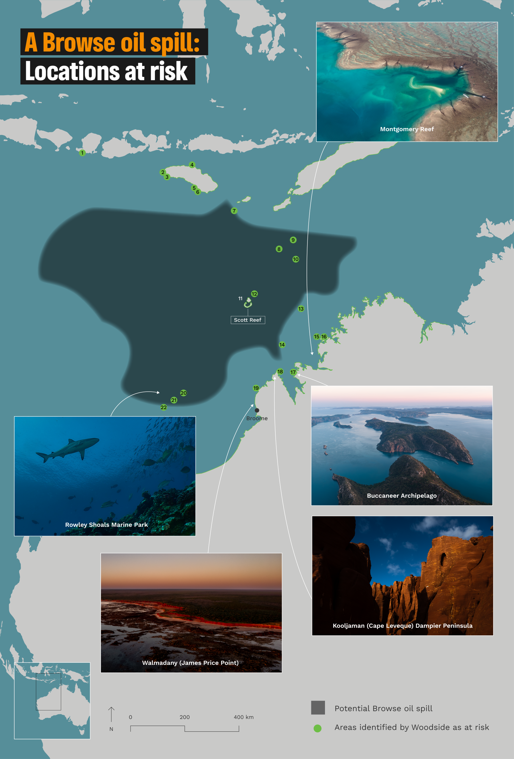 GPAP illustration of a 'worst case' senario oil spill based on Woodside's own modeling.