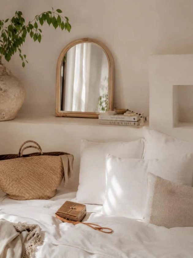 Boho arch mirror made with rattan by artisans in Bali