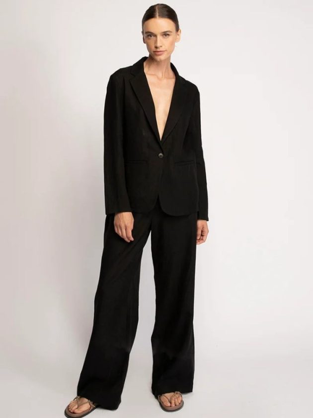 Black linen blazer and linen trousers from Neu Nomads