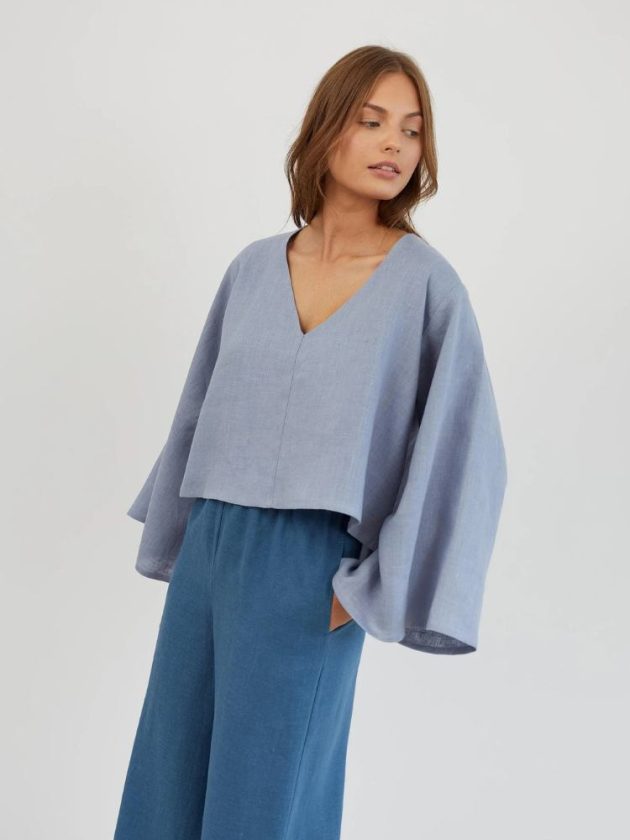 Blue linen blouse from LoveAndConfuse
