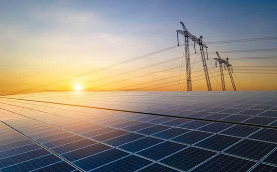 Burning fossil fuels next to an energy grid with solar and renewable solutions