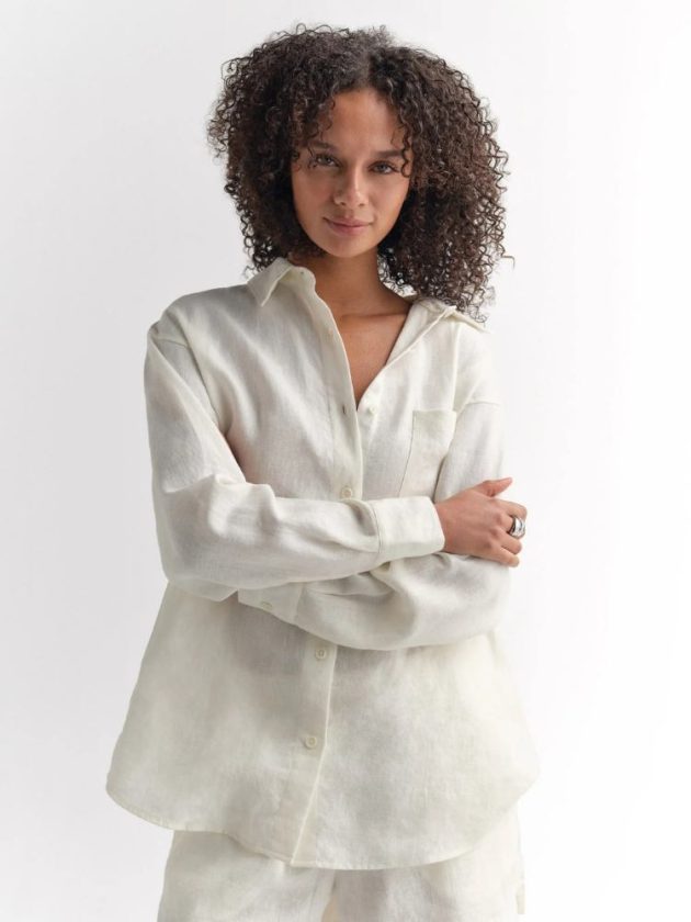 White organic linen button-down shirt from MATE