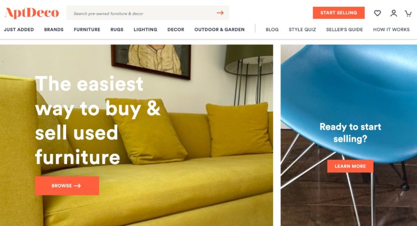 AptDeco secondhand furniture homepage