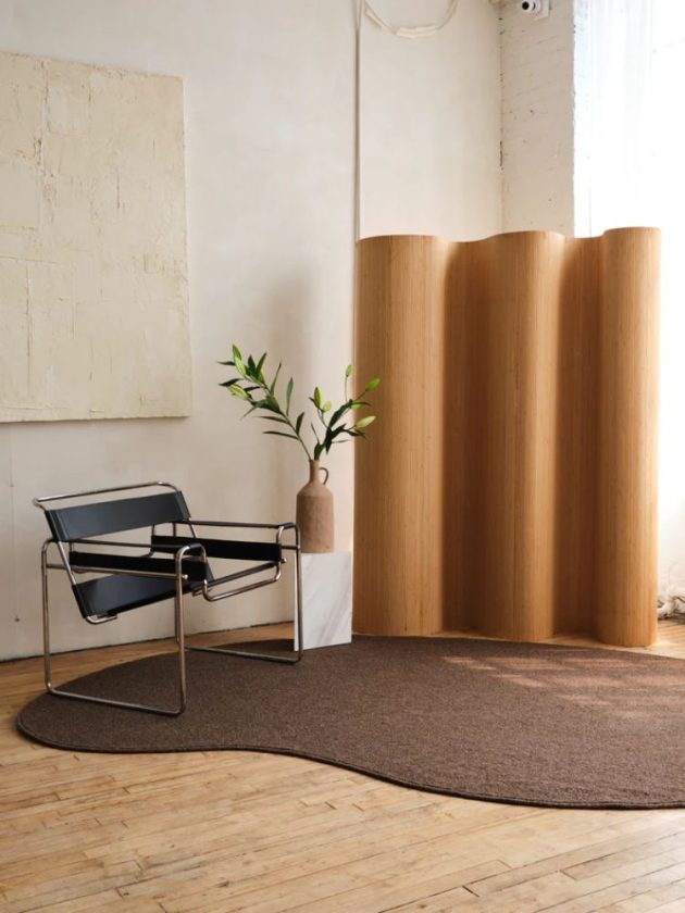 Sustainable natural brown abstract shaped rug
