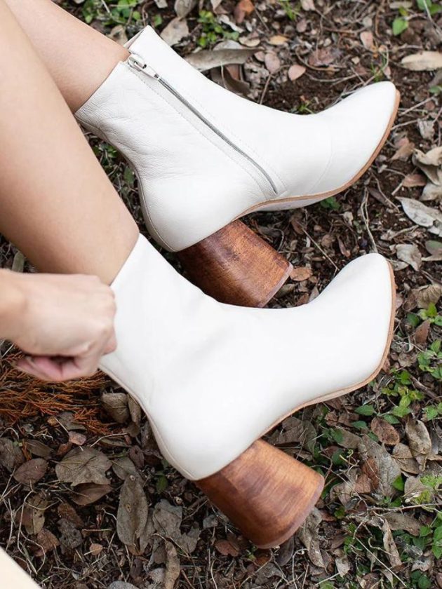 White ethically made short boots