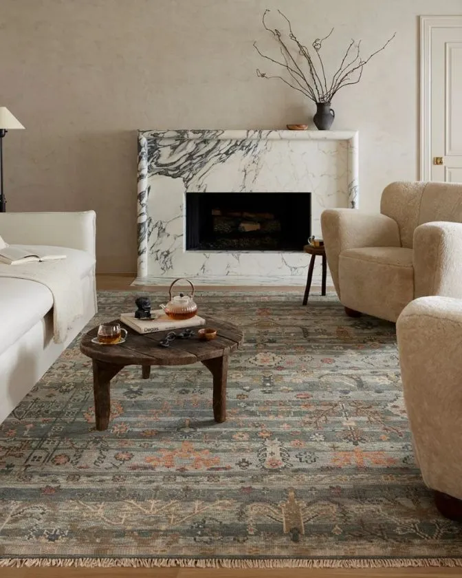 Blue, beige and coral fair trade rug from Urban Natural