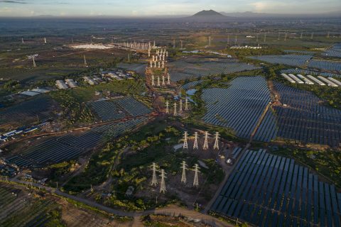 Aerial view of solar panels and grids in the Philippines
