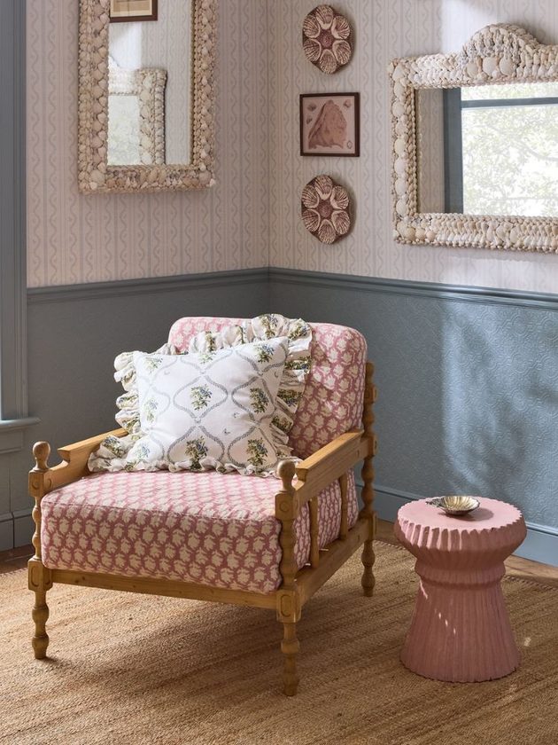 Vintage inspired chair made with responsibly sourced wood and natural fiber upholstery from Green Row