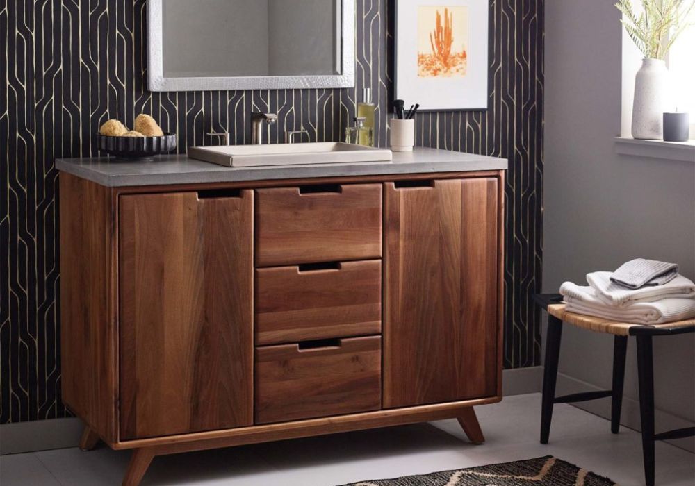 Walnut hardwood bathroom vanity