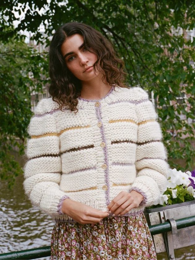 Striped sustainable 100% natural fiber cardigan with organic dyes from Christy Dawn