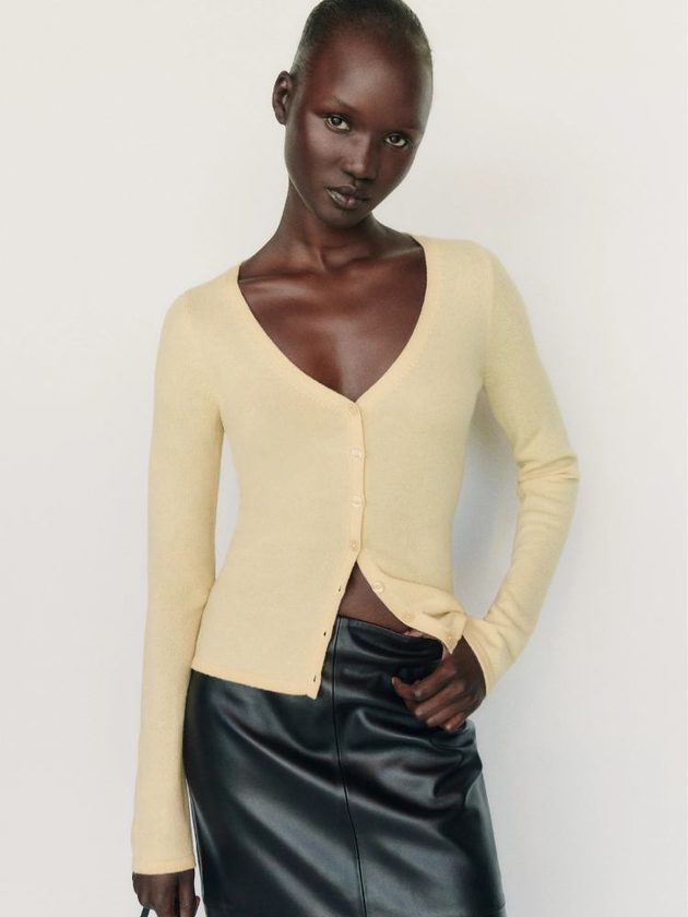 Butter yellow recycled cashmere cardigan 