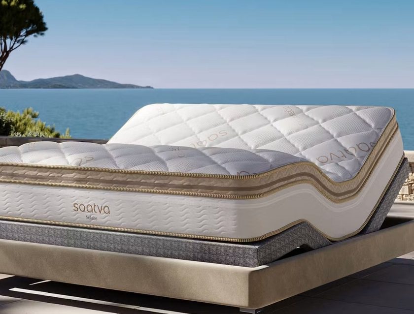 Sustainable non-toxic adjustable mattress in beach background